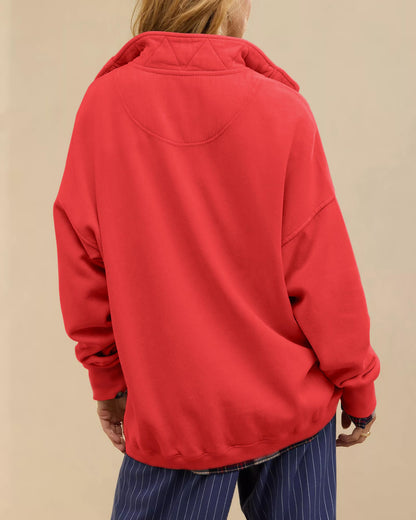 Half Snap Pullover Sweatshirt Oversized Long Sleeve