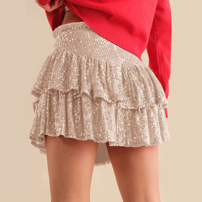 Spice Girl Beaded Pleated Skirt Sexy Sequin Mini Skirt