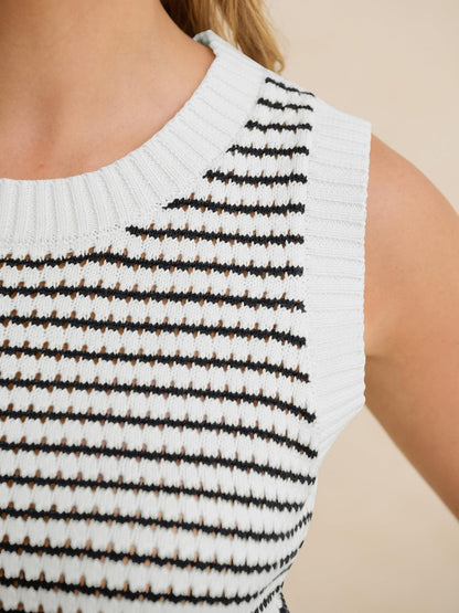 Striped Knit Sleeveless Tank Top Hollow Summer Sweater