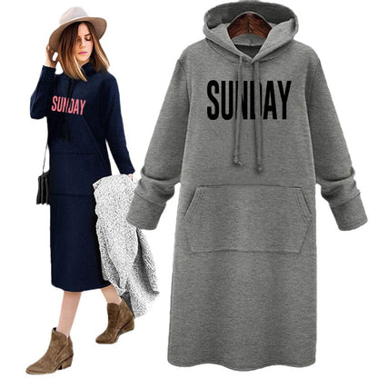 Plus Size Graphic Hoodie Dress Maxi Long Sleeve Pockets
