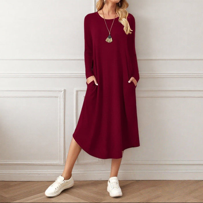 Casual Long Sleeve Maxi Dress with Pockets