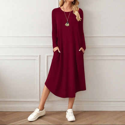 Casual Long Sleeve Maxi Dress with Pockets