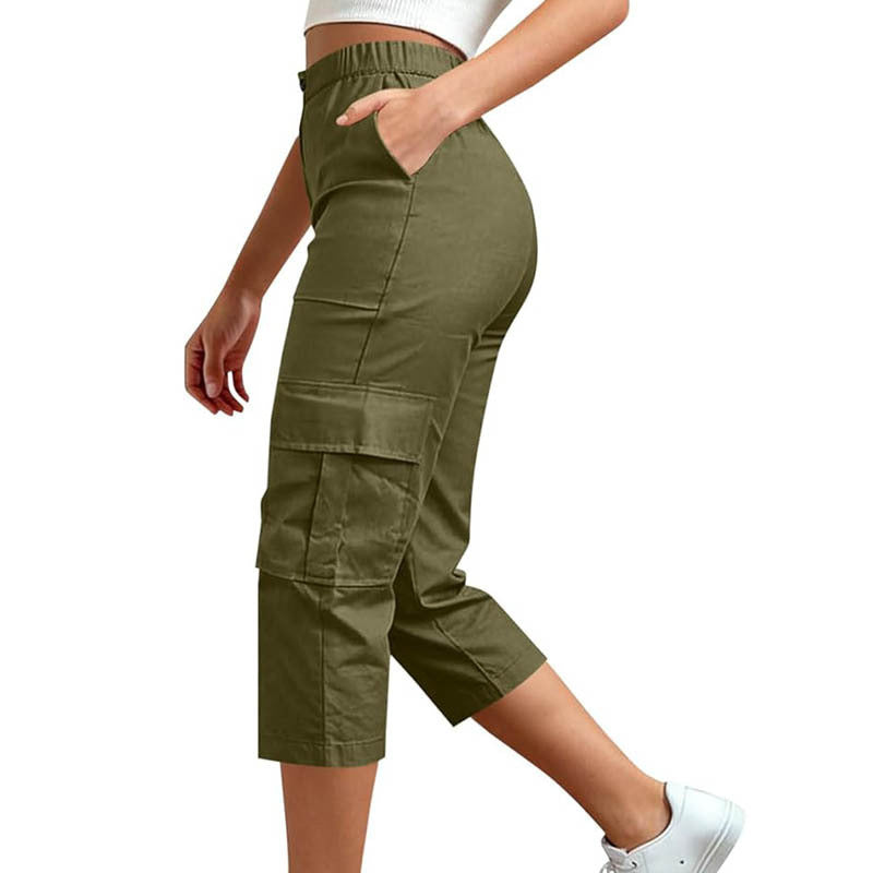 Women's High Waist Cargo Pants Cropped Wide Leg