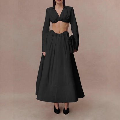 Two Piece Blazer Crop Top Maxi Skirt Set
