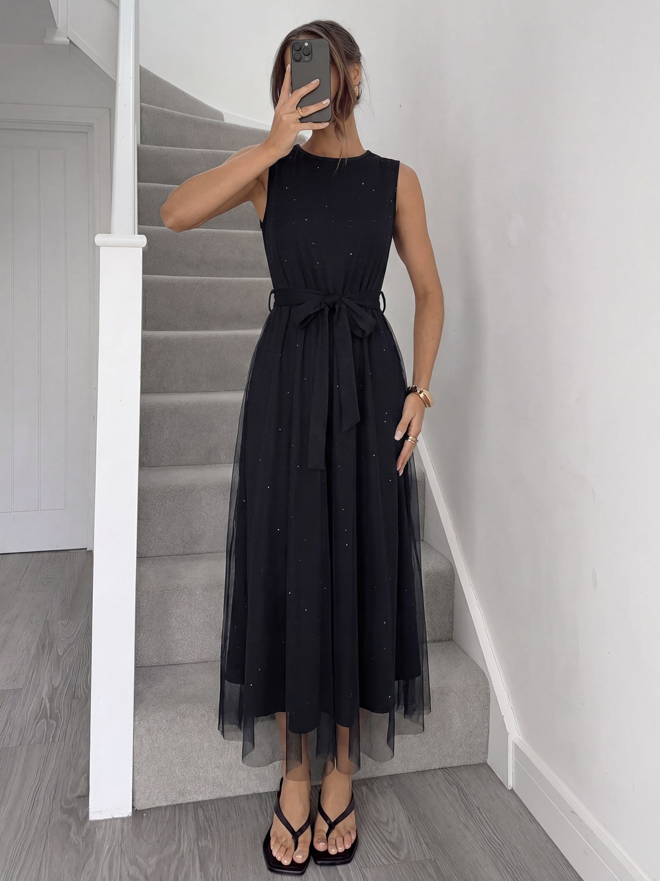 Elegant Black High Waist Maxi Dress for Travel & Party