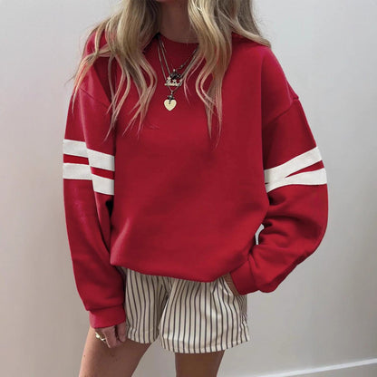 Women's Oversized Striped Sleeve Crewneck Sweatshirt