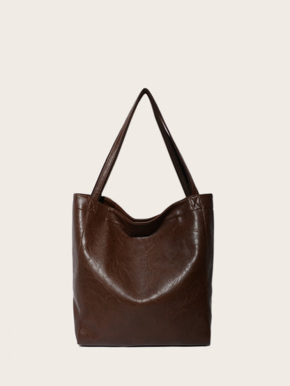 Vintage Soft Leather Tote Bag with Pocket Large Capacity