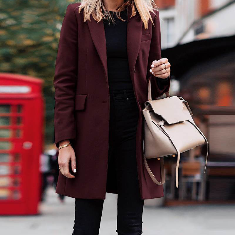 Women Long Sleeve Button Front Blazer Coat Office
