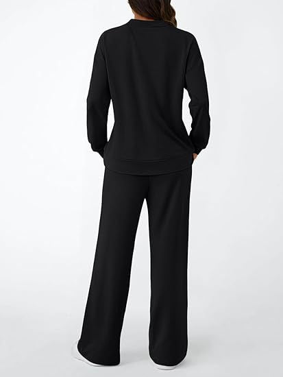 Women's Solid Mock Neck Top & Wide Leg Pants Lounge Set
