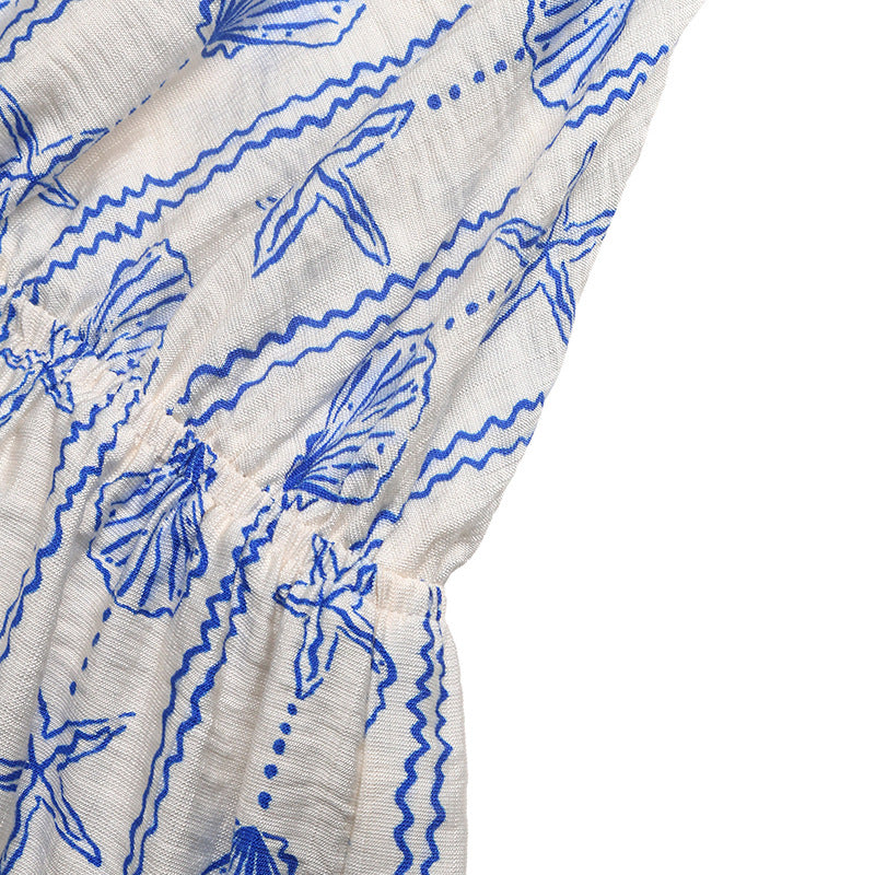 Ocean Print Halter Romper Beach Vacation Jumpsuit