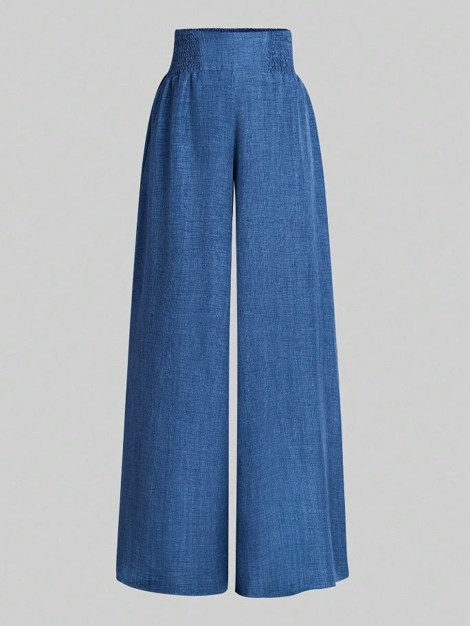 High Waist Linen Look Wide Leg Resort Pants