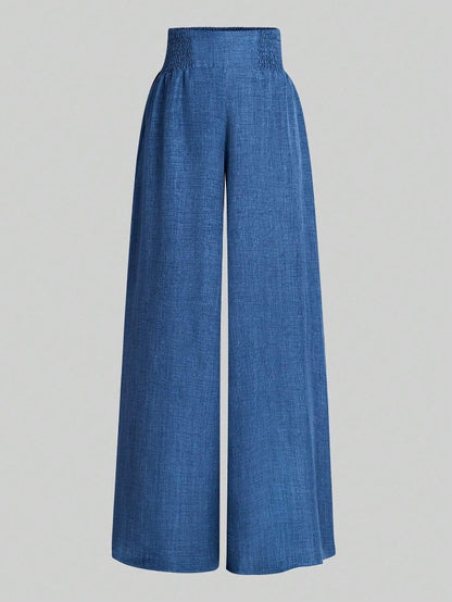 High Waist Linen Look Wide Leg Resort Pants