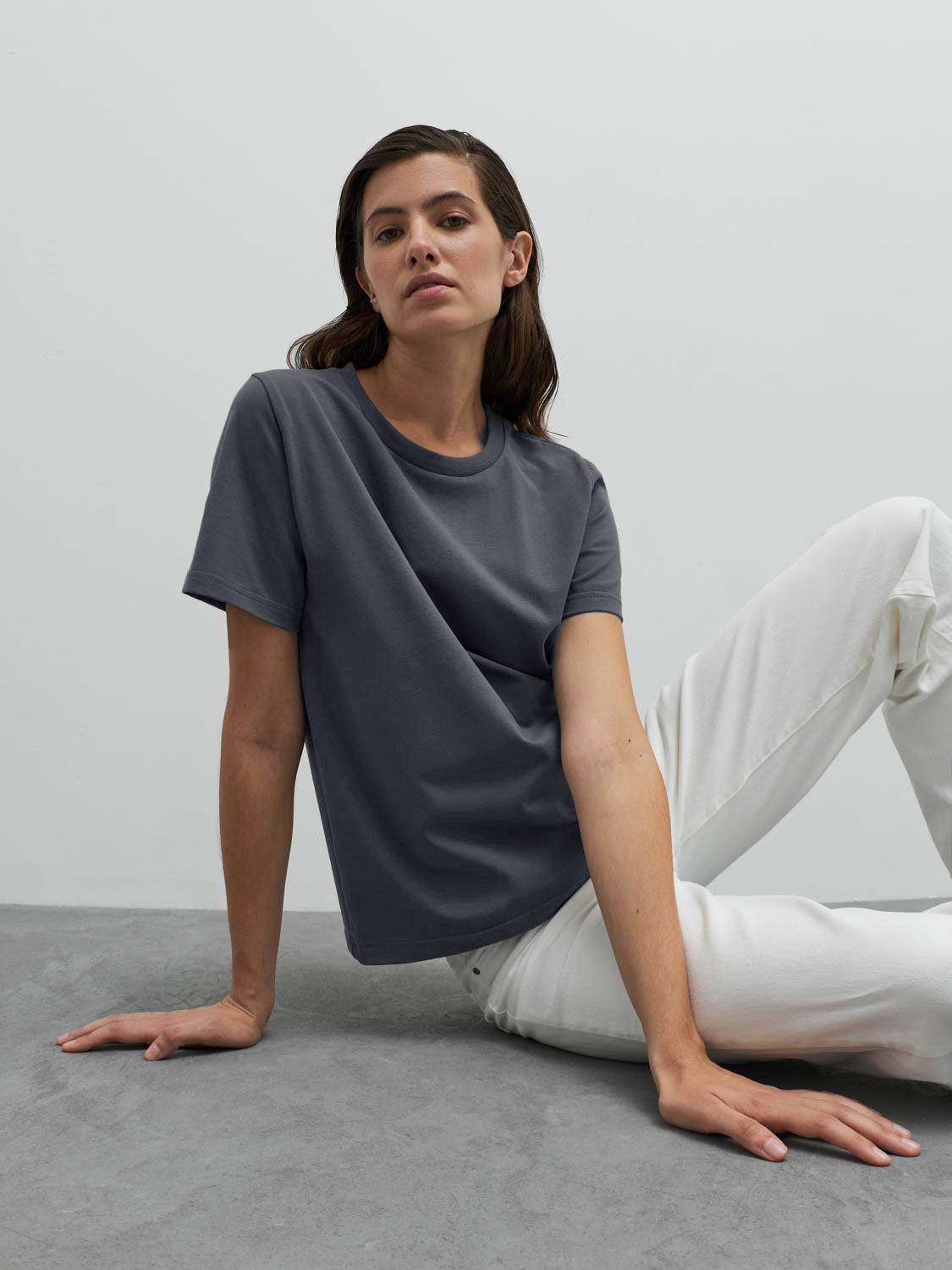 Solid Cotton T Shirt Loose Fit Crewneck Casual Top