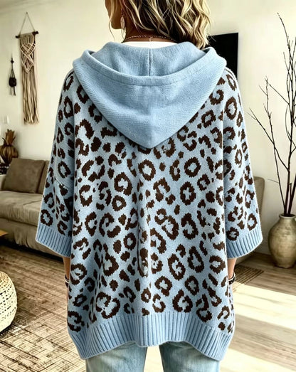 Women's Leopard Print Oversized Hooded Knit Sweater