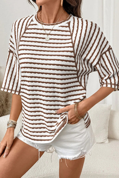 Striped Cotton Blend Tee Casual Half Sleeve Top