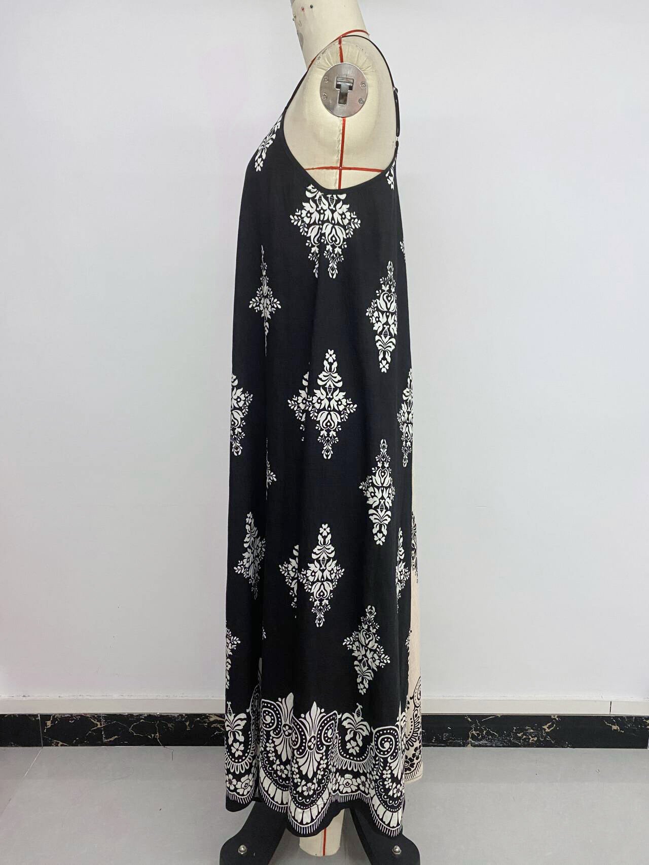 Boho Paisley Maxi Dress Square Neck Spaghetti Strap
