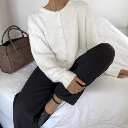Soft Wool Blend Knit Cardigan Women Button Front Sweater