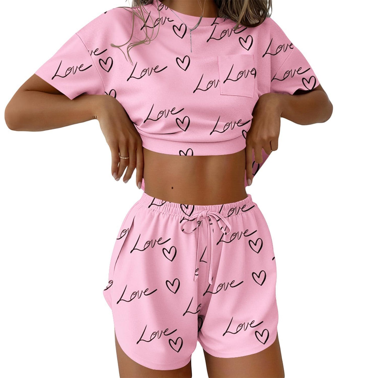 Stripe Lounge Pajama Set Tee & Drawstring Shorts