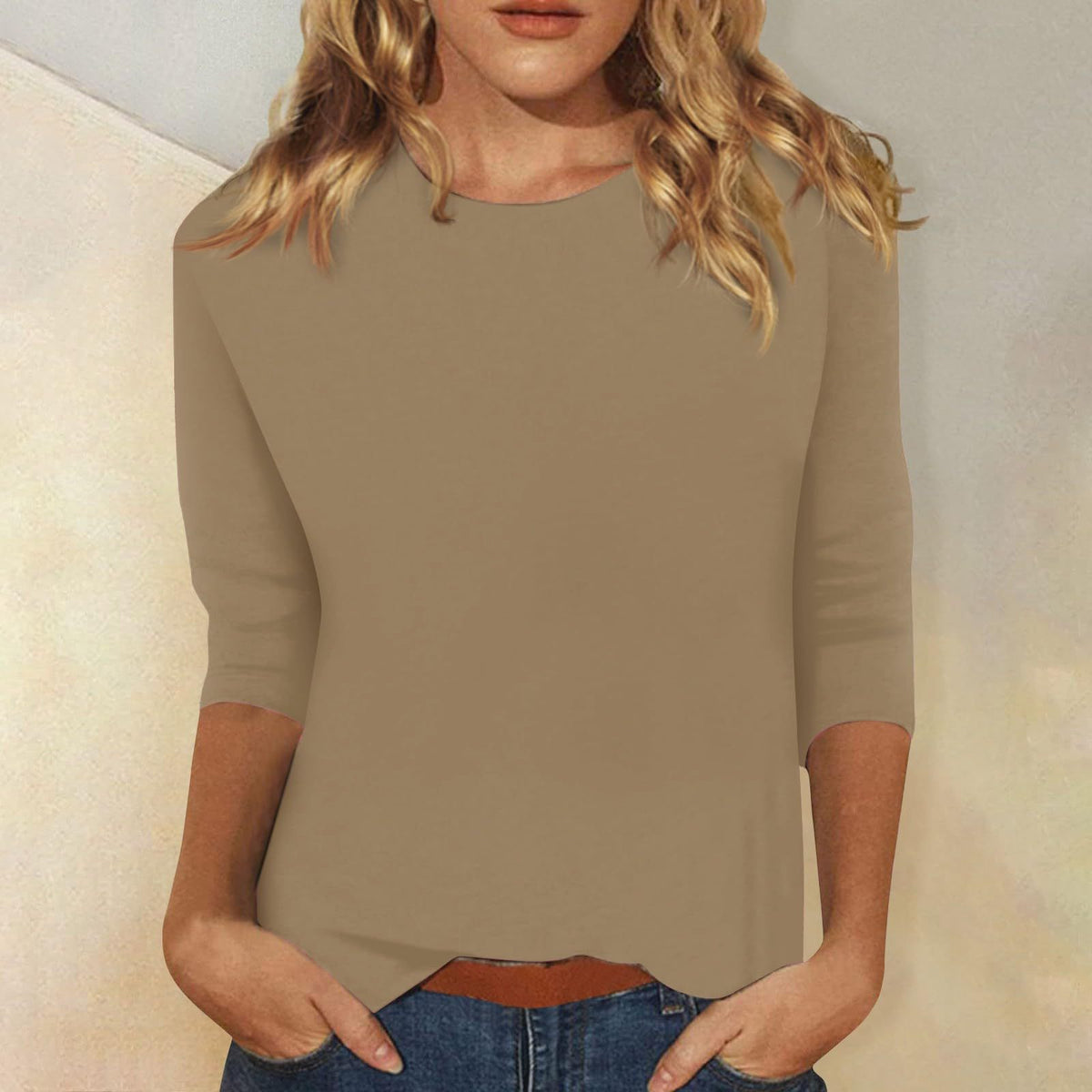 Women's 3/4 Sleeve Crew Neck Loose Casual T-Shirt