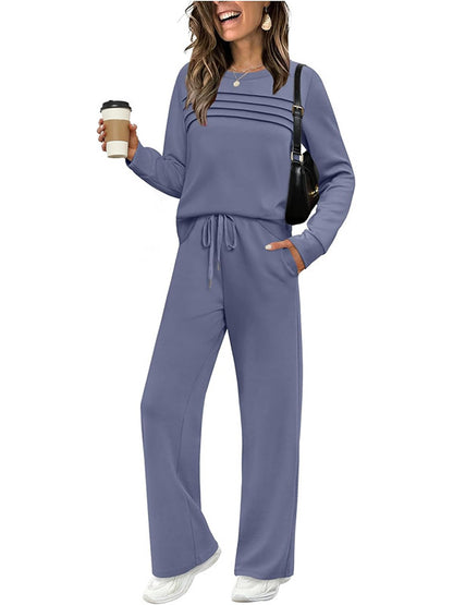 Women's Two Piece Lounge Set Long Sleeve Wide Leg Pants