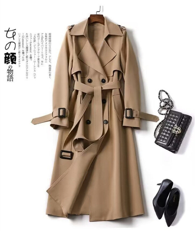 Women's Long Double Breasted Trench Coat Belted