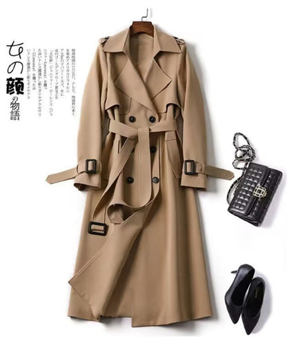 Women's Long Double Breasted Trench Coat Belted