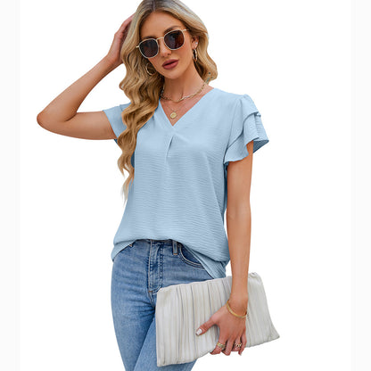 Women’s Short Sleeve Ruffle V Neck Summer Top