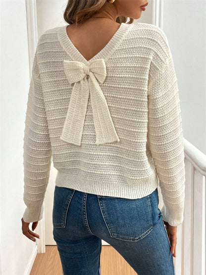 Women's Bow Back Batwing Sleeve Cropped Knit Sweater