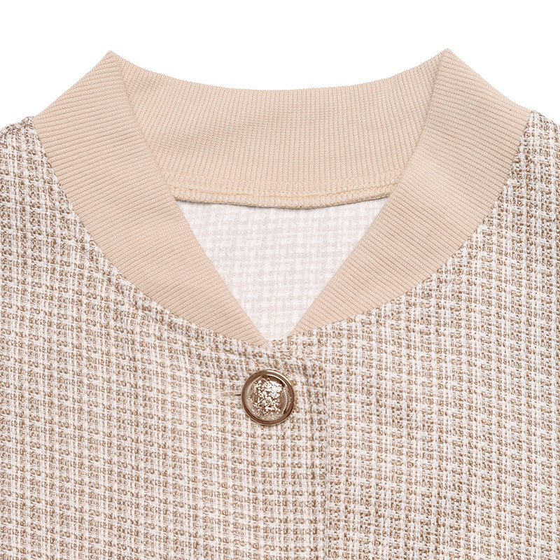 Plaid Tweed Button Front Bomber Jacket