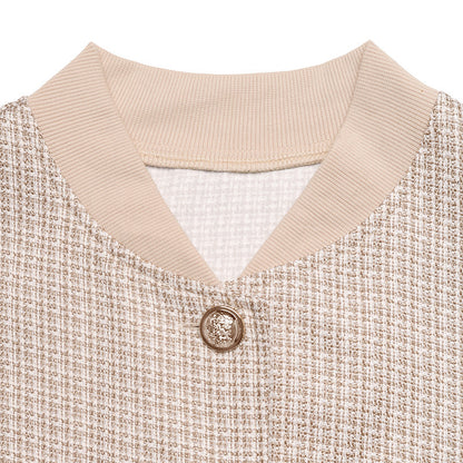Plaid Tweed Button Front Bomber Jacket