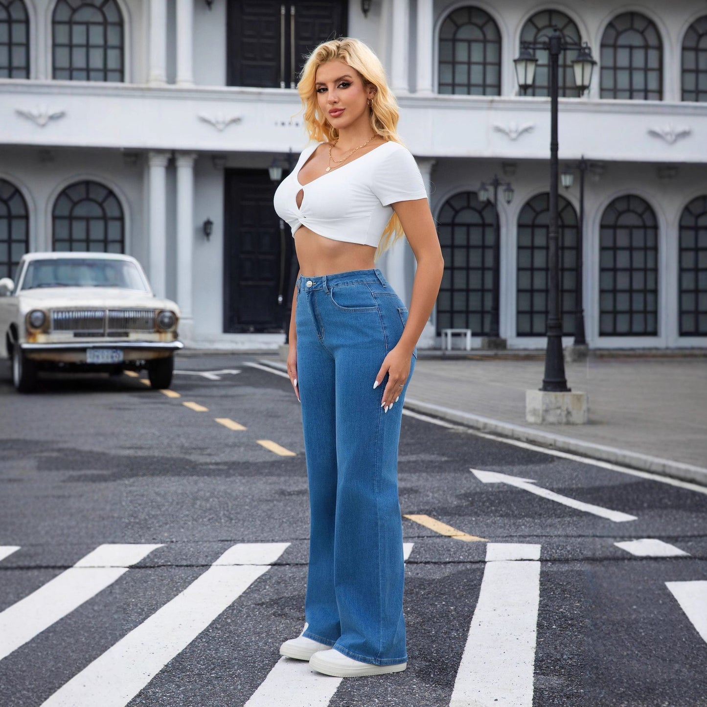 High Waist Stretch Straight Leg Plus Size Denim Jeans