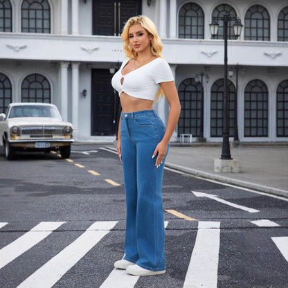 High Waist Stretch Straight Leg Plus Size Denim Jeans