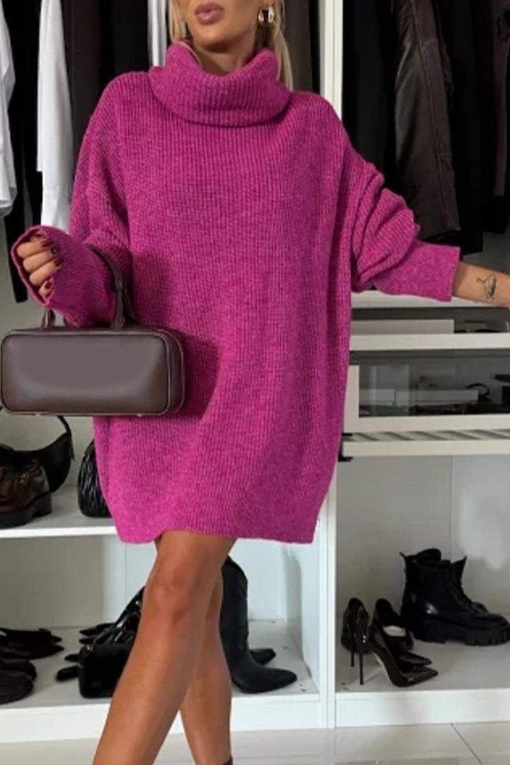 Oversized Chunky Turtleneck Sweater Dress Long Sleeve