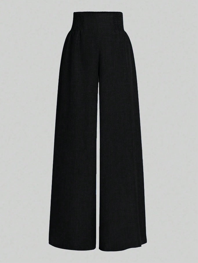 High Waist Linen Look Wide Leg Resort Pants