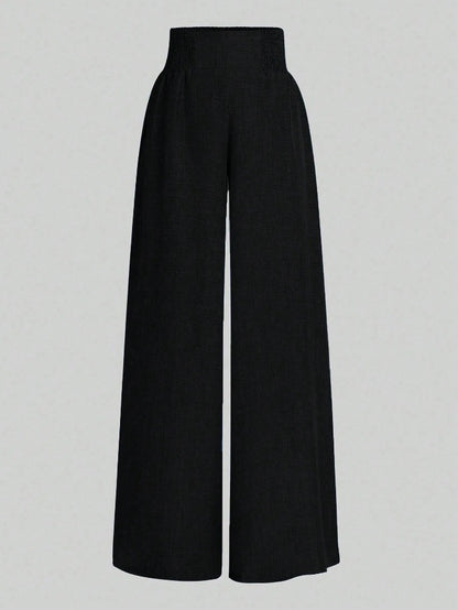 High Waist Linen Look Wide Leg Resort Pants