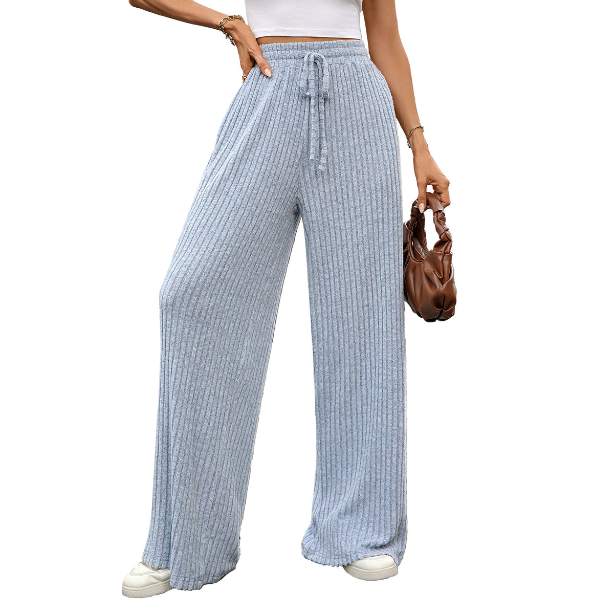 Women's Ribbed Drawstring Wide Leg Lounge Pants