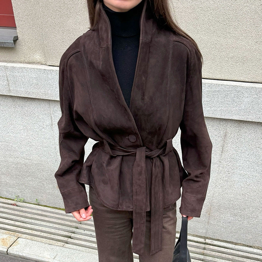 Women's Vintage Faux Suede Belted Jacket