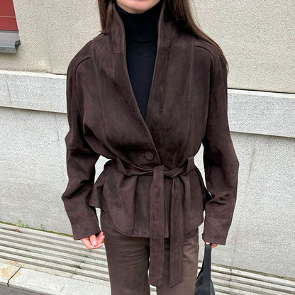 Women's Vintage Faux Suede Belted Jacket