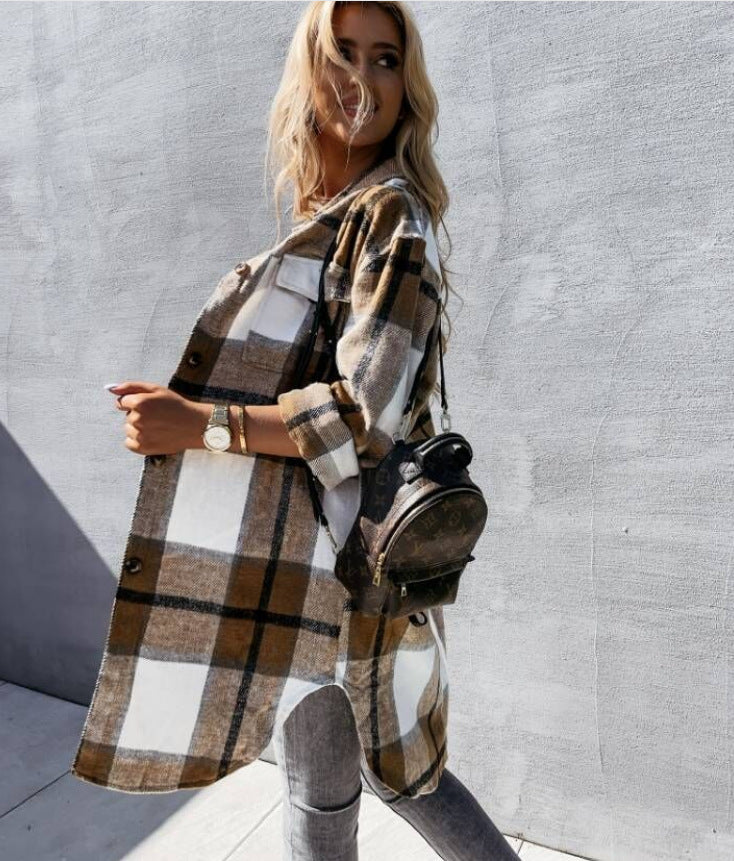 Women's Plaid Shacket Long Sleeve Button Down Shirt