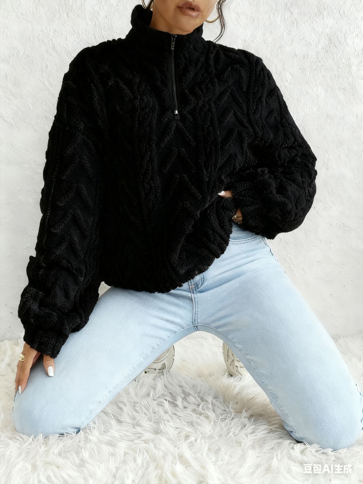 Women's Sherpa Jacquard Quarter Zip Pullover Sweatshirt