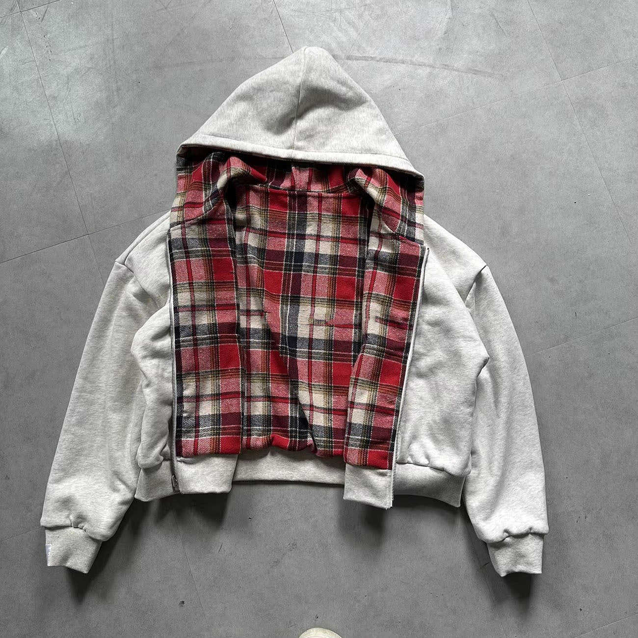 Reversible Plaid Zip Up Hoodie Jacket Oversized
