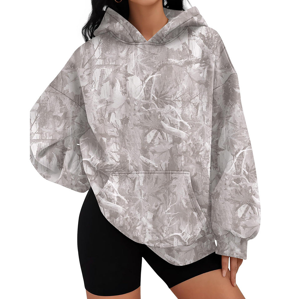 Camo Branch Print Oversized Hoodie for Women