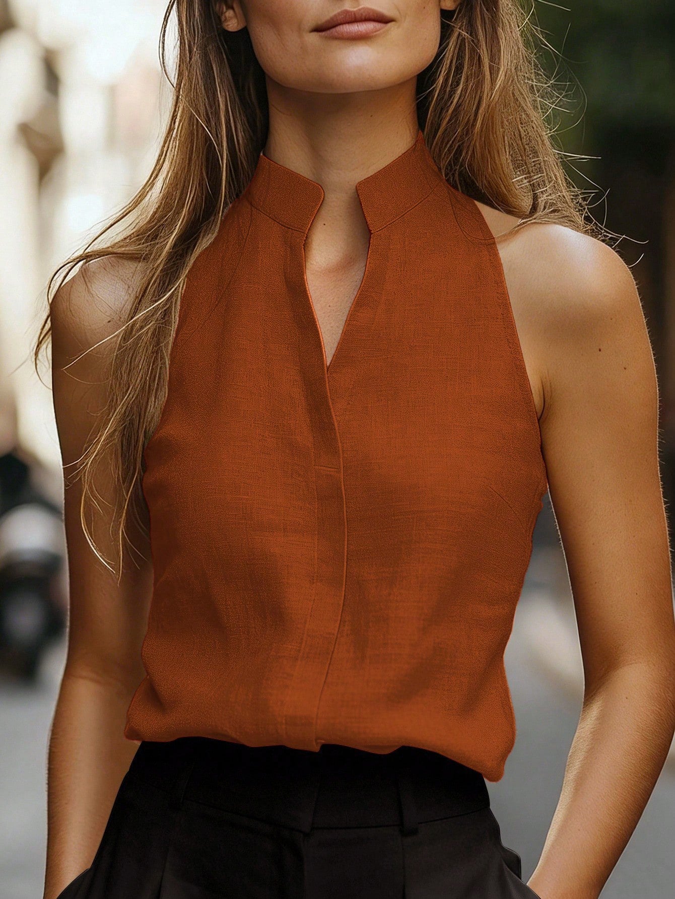 Mock Neck Sleeveless Halter Blouse Elegant Workwear Top