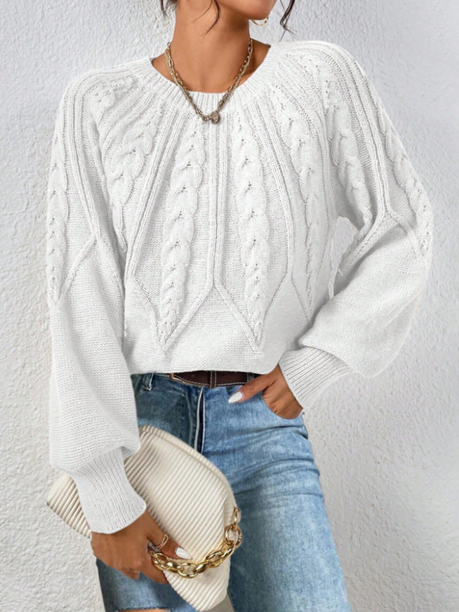 Women's Cable Knit Crewneck Sweater Oversized Long Sleeve