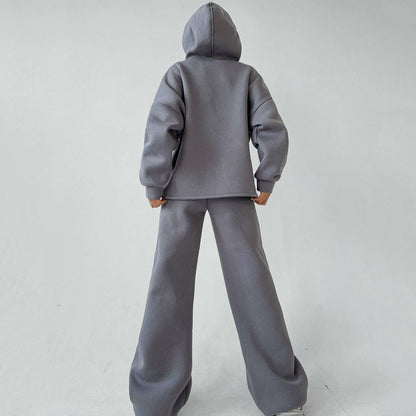 Women's Fleece Hoodie Wide Leg Pants Matching Set