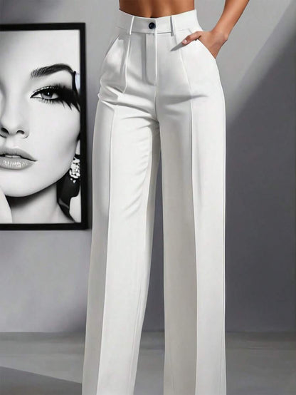 Women's High Waisted Pleated Straight Leg Dress Pants