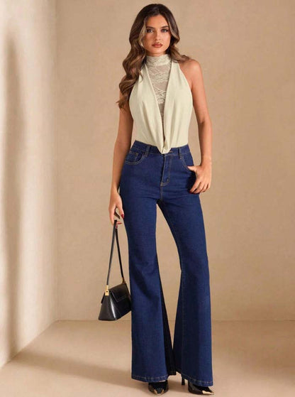 Lace Mesh Halter Bodysuit Sleeveless Backless Party Top