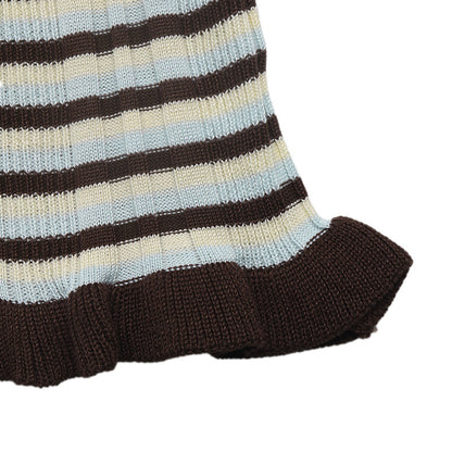 Striped Cropped Sweater Flare Sleeve Knit Top Retro