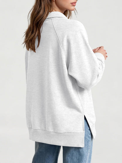 Women's Oversized Collared Button Pullover Sweatshirt