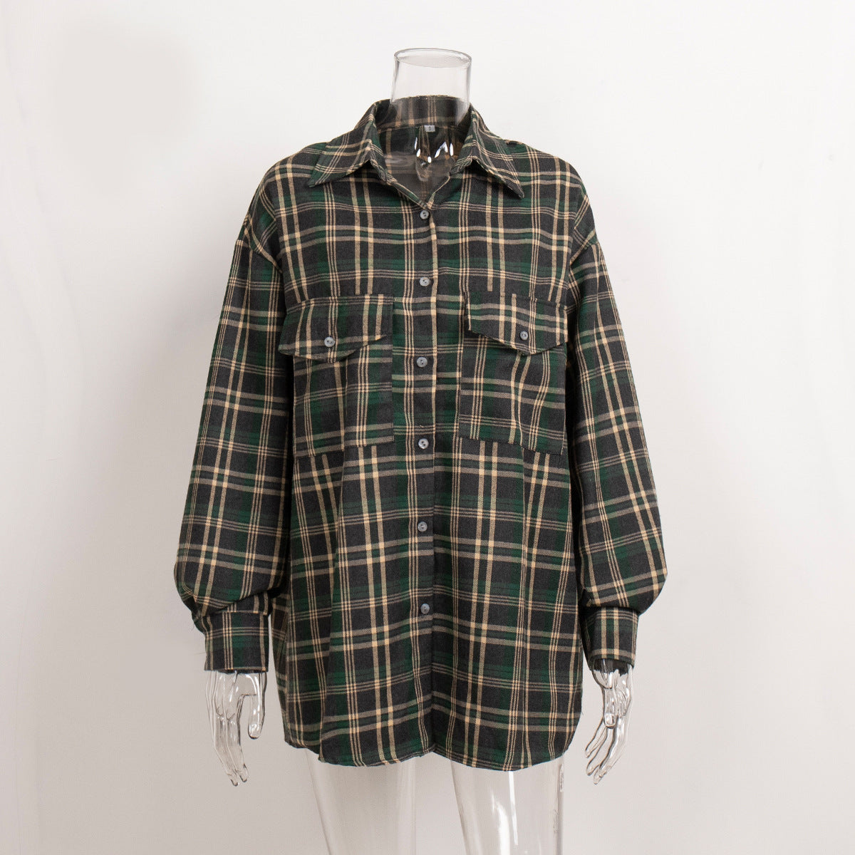 Women's Oversized Plaid Button Down Shirt with Pockets